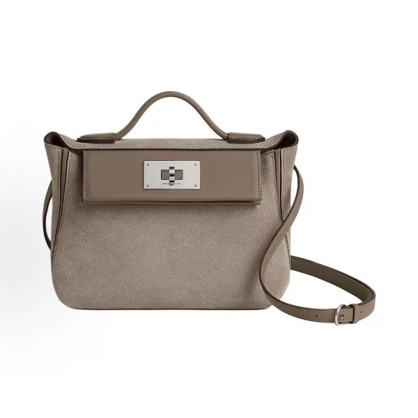 HERMES 2424-21 silver-clasp single-shoulder crossbody handbag for women, grayish-brown